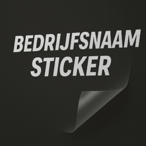 Sticker met bedrijfsnaam op zwart papier