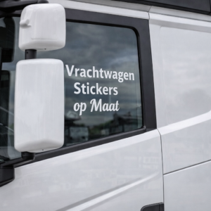Op maat gemaakte vrachtwagenstickers op raam.